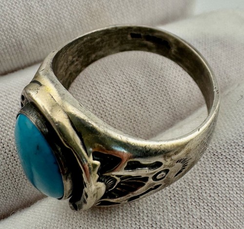 Men's Turquoise Native Ring Sterling Silver Size 10.5 Vintage 11.8g - Picture 6 of 7