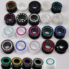 Flesh Tunnel Kunststoff Acryl Zirkonia Strass Steine Glitzer Plug Ohr Piercing 
