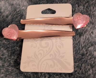 6Pm Rose Tone Clips With Pink Heart 
