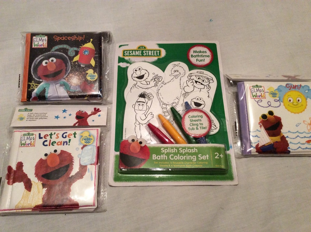 Elmo Shower Crayons Bath Time Bubble Books Lot Waterproof Book