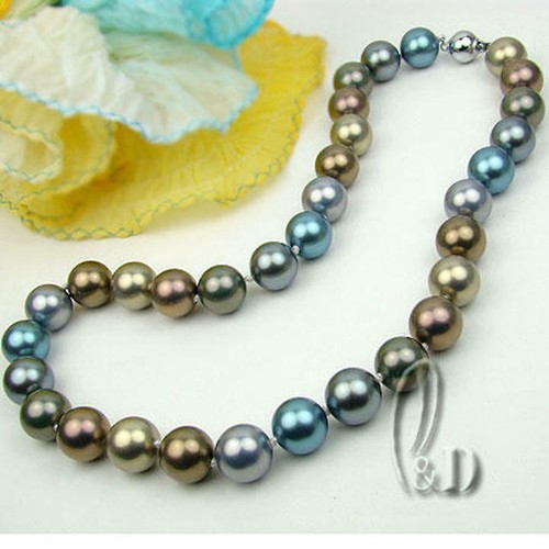 AU STOCK CHIC 12MM LARGE MULTI-COLOUR SEA SHELL PEARLS NECKLACE N001 - Picture 10 of 50