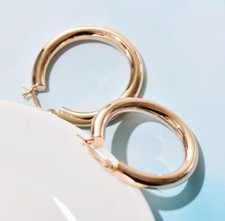 K01 Earrings Creole Smooth Rose Gold Plated 25mm Sterling Silver 925
