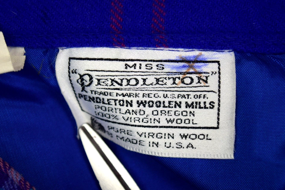 Falda Pendleton Vintage Talla XS/S 60s 70s Azul Púrpura Falda de Lana a Cuadros Foto 3 de 4