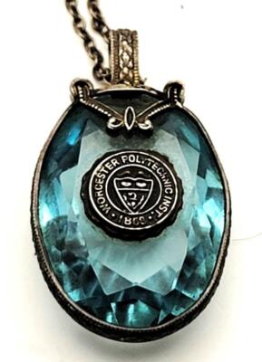 Stempel Sterling Worcester Polytechnische Institute 1868 Blau Kristall Anhänger