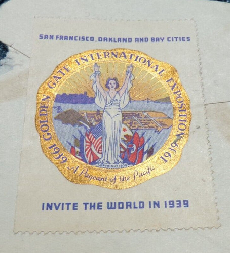 1939 GOLDEN GATE WORLD EXPO PAPER DECAL STAMP SAN FRANCISCO OAKLAND BAY CITIES