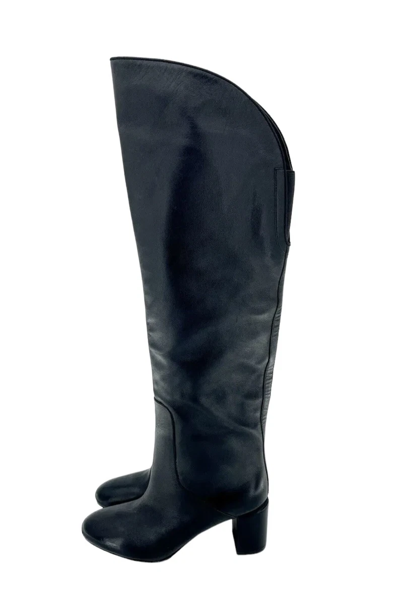 Via Spiga Nair Knee High Boots Tall Black Leather Heeled SZ 7 New