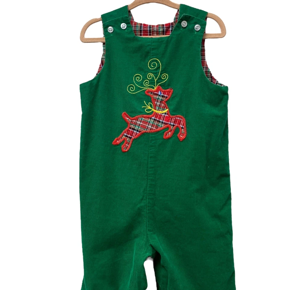 Bailey Boys Mameluco Bebé Vacaciones 24 Mos Verde Pana Reno Cuadros Navidad Foto 3 de 4