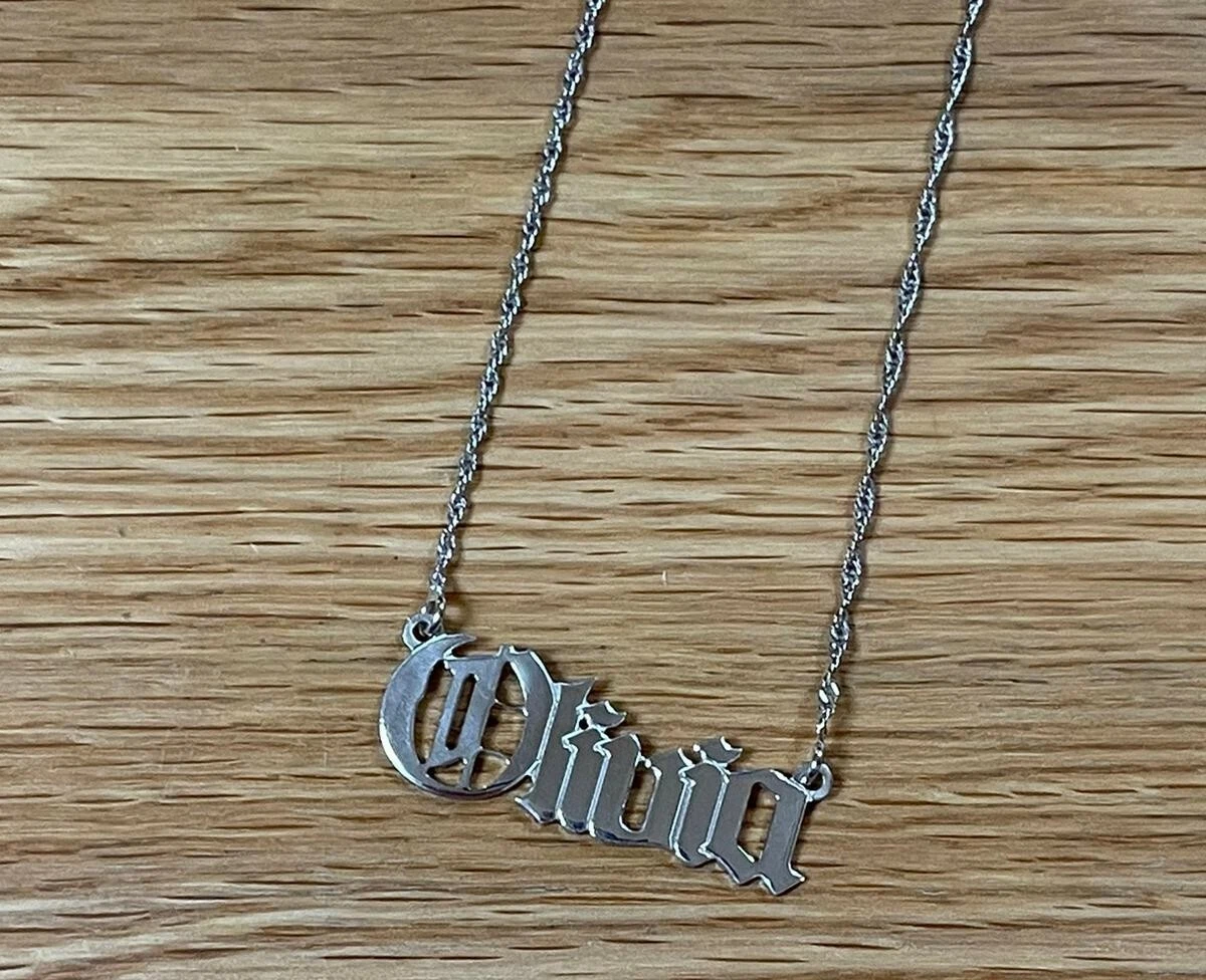 925 Sterling silver old english style Olivia name chain necklace