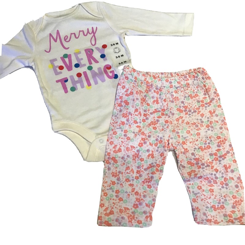 Merry Everything size 3-6 months Cute long sleeve bodysuit & floral pants set