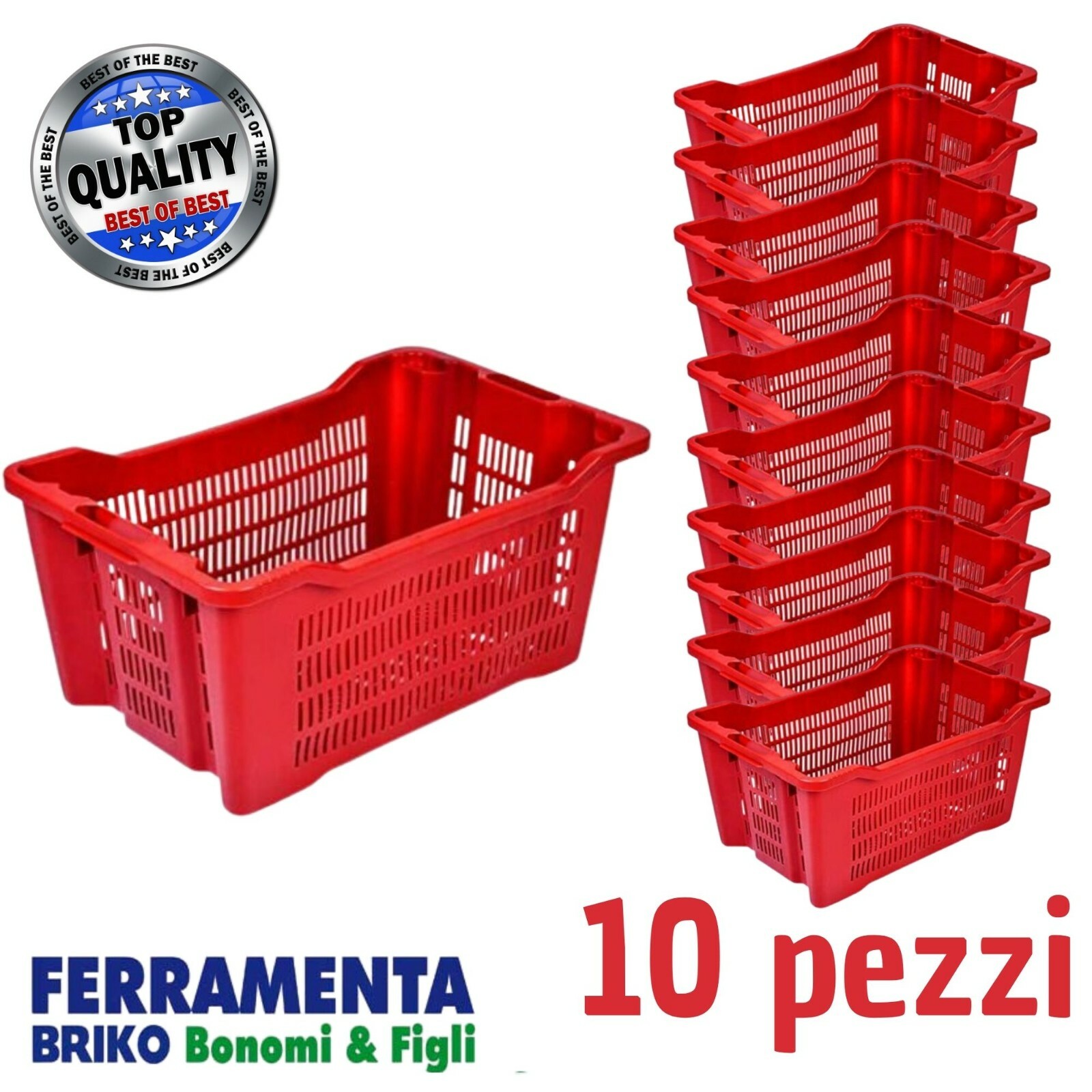 5 pz Cassetta Agricola, Fondo Traforato in Plastica, Cesta per Raccolta  Olive, Impilabili, Sovrapponibili, Con Manici, 40 Litri, cm. 56x35x31