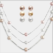 925 Sterling Silver Natural Pearl Necklace Earrings Set Womens Jewellery Gift UK