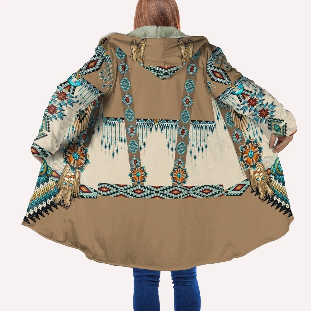 Apache Warrior Native American All Over Printed Hooded Cloak Coat, Native Americ