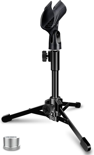 Desktop Mic Stand Portable Foldable Tripod with Mic Clip Holder and 5/8" Male to