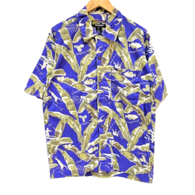 Vintage Men's 90s Blue Climbing Hawaiian Aloha Shirt Vintage Men's 90s Blue Climbing Hawaiian Aloha Shirt