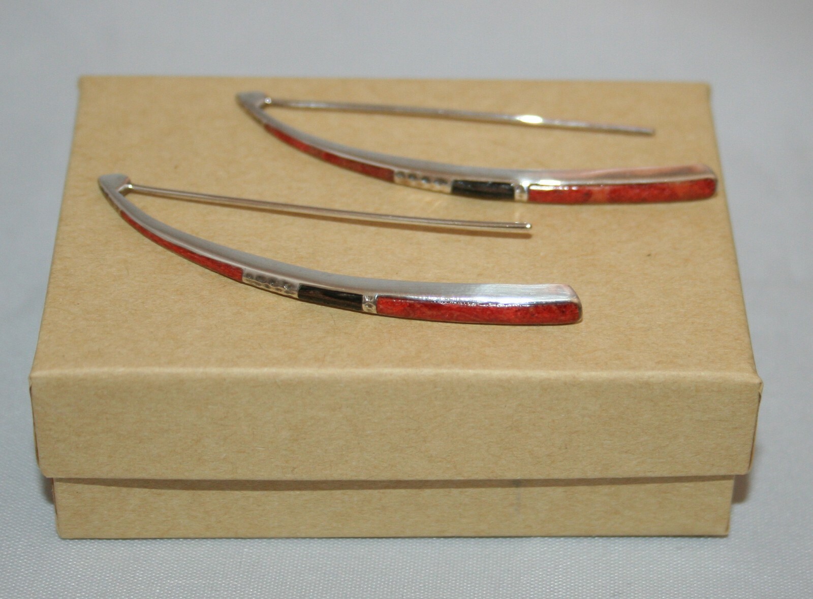 Silpada Sterling Silver Red Coral Wood Threader Earrings W1422