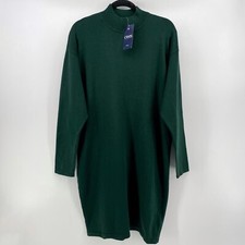 Chaps Womens Sheath Dress Green Knit Mock Neck L New