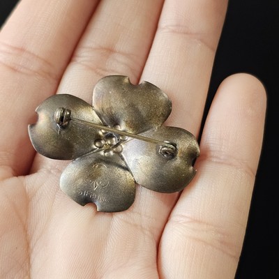 Signed NYE Sterling Vtg Stuart Nye Silver Dogwood Flower Brooch