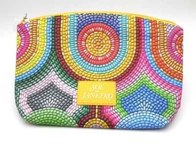 New Sol de Janeiro Samba Bead Print Fabric Zipper Bag Yellow Travel
