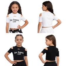 Girls Crop Top Jazz T-shirt Birthday Tees Beach Costume Dance Summer Holiday