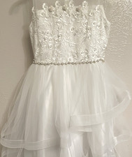 Girl  s White Lace Bodice Tulle Skirt Sleeveless Dress Size 10 Formal