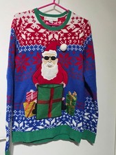 Women's Jolly Sweaters Crew Neck Sweater S Blue Red Santa Christmas
