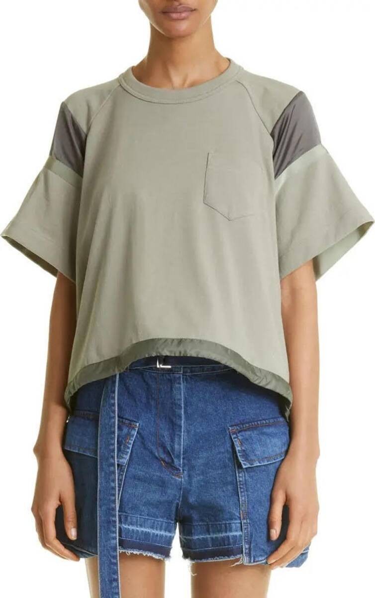 SACAI X NIKE T shirt donna manica corta SACAI 23ss kaki taglia 1 camicia larga cordoncino