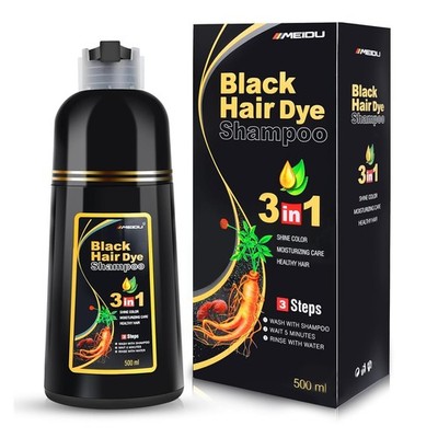 IIIMEIDU Black Hair Dye Shampoo 3-in-1 Gray Coverage Herbal Shampoo for Men &