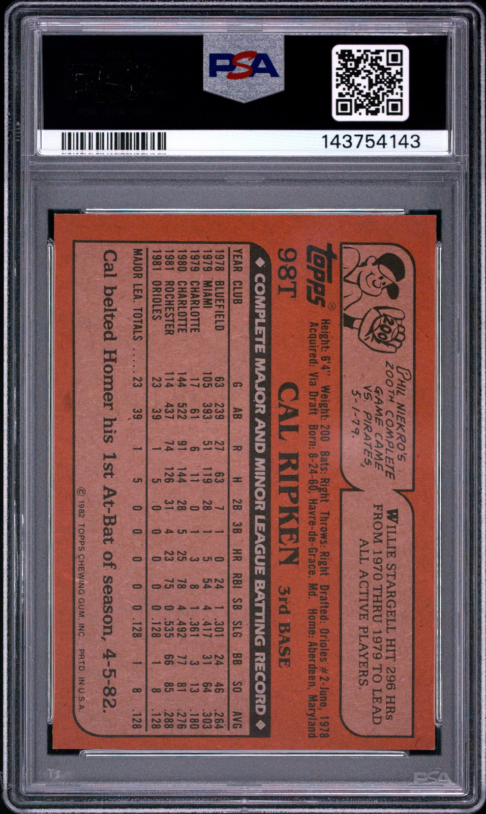 1982 Topps Traded 98T Cal Ripken Jr. PSA 4 143754143 view 2