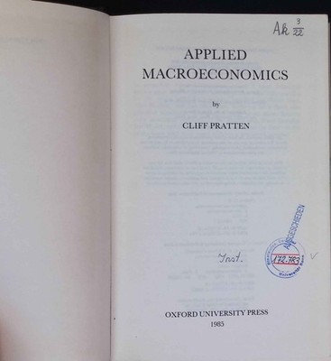 Applied Macroeconomics Pratten, C.F.: