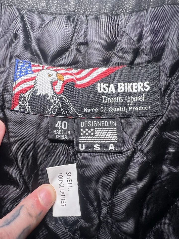 复古美国自行车手梦幻服装皮革机车裤尺寸 40x30 侧拉链 — 第 3/4 张图片