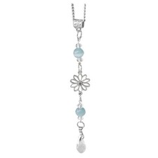 Flower Car Rear View Mirror Pendant, Bling Crystal Car Interior Light Blue