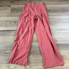 Aerie Wide Leg Pleated Pants Womens XS Burnt Rose Red Cotton Elastic Waist Knit