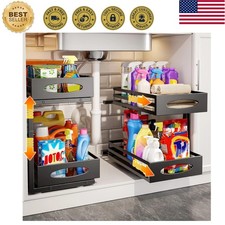 Adjustable 2-Tier Under Sink Organizer - Stylish Black Storage Solution