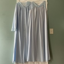 Vintage Shadowline Baby Blue Long Nightgown Robe Peignoir Set Rose Lace Trim