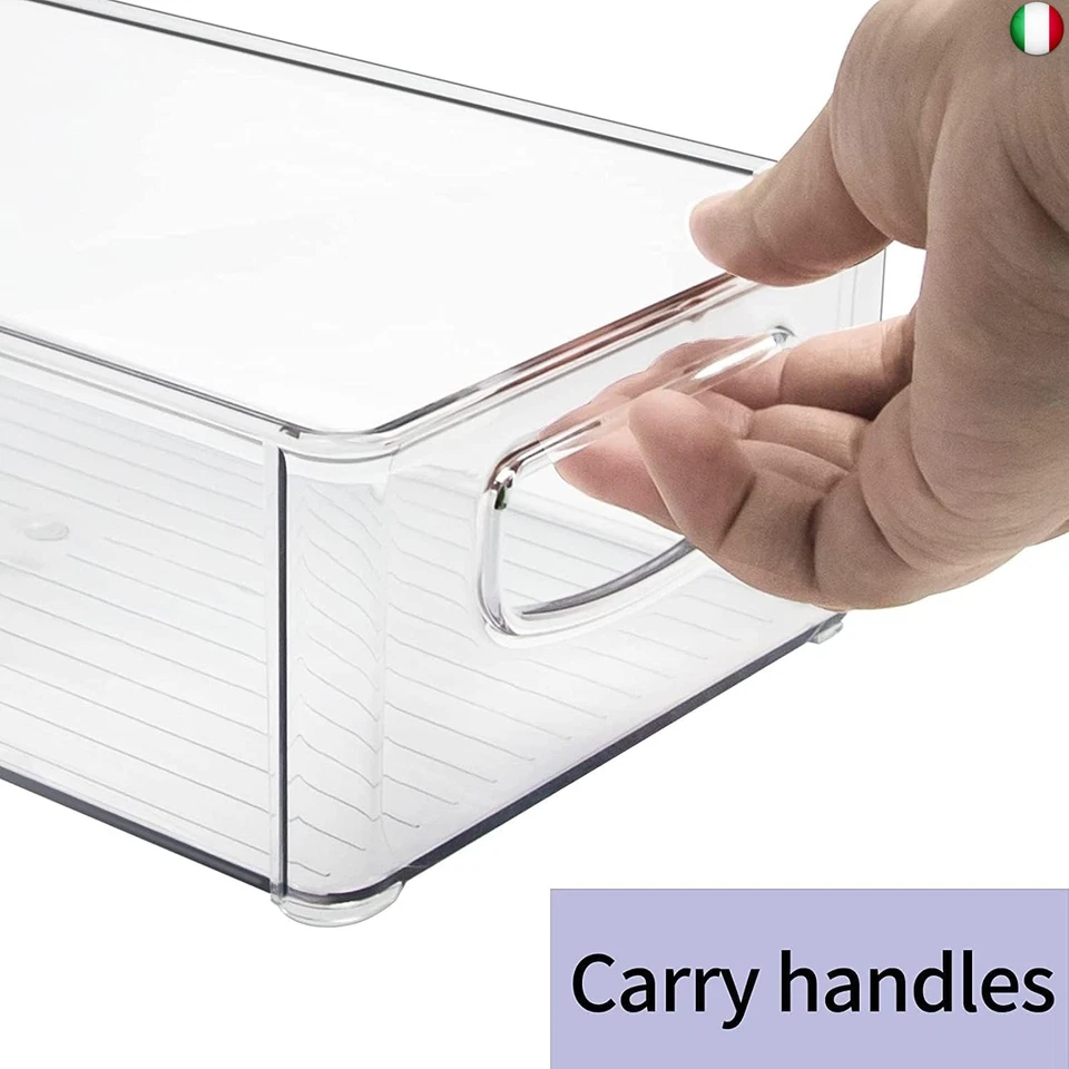 PIQIUQIU Set di 2 organizer per frigorifero, per dispensa, con manico, 25 x 9,5 - Immagine 2 di 4