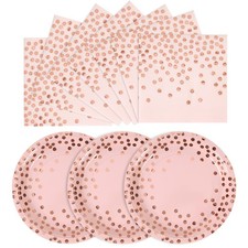 Pink Rose Gold Plates Napkins Birthday Party Supplies Dessert Sets 100 PCS
