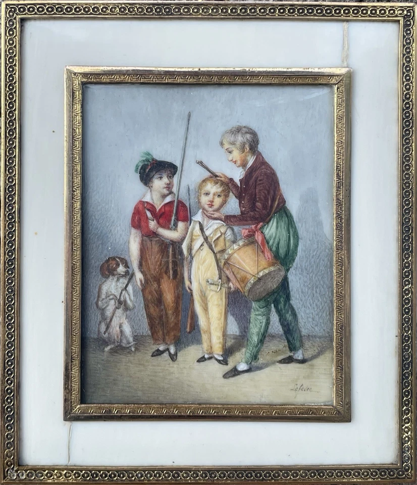 Tableau Peinture Cadre fin 19èm XIXè Lefèvre d'après Boilly Miniature Musiciens - Photo 1/4