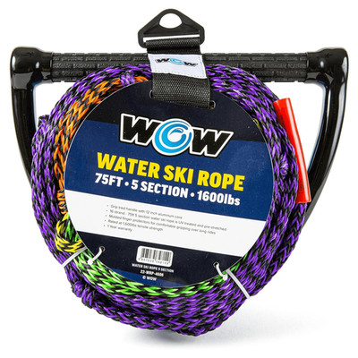 WOW Watersports 75ft 5-Section Pre-Stretched Water Ski Rope, w Finger Protectors
