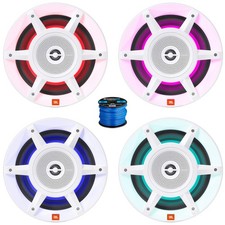 4x JBL Stadium Marine MW8030 8" 500W Convertible Marine RGB LED Speakers, Wire