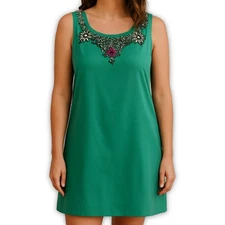 Pim Larkin Green Embellished Rhinestone Dress Sleeveless Luxe Evening Womens L