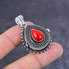 Natural Red Coral Poison Box Locket Pendant Handmade 925 Sterling Silver Jewelry