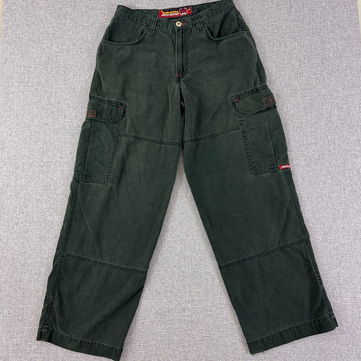 Vintage Y2K JNCO Jeans Green Crown Logo Cargo Pants (31x32) Wide 