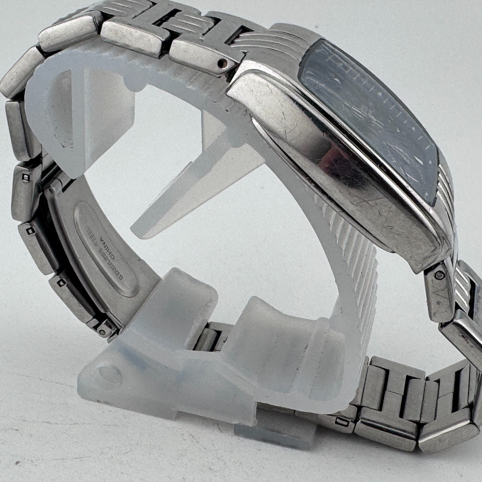 Armitron Quartz Watch Men Silver Blue Barrel Day Date Japan Analog New Batter 8"