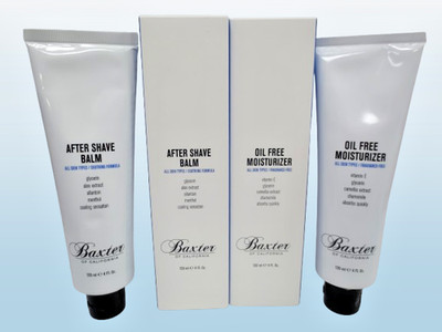 BAXTER AFTER SHAVE BALM 4 OZ & OIL FREE MOISTURIZER 4 OZ BOXED LOT OF 2