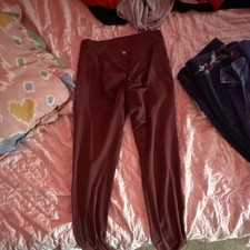 Burgundy Women's Regular Ankle Leggings Solid Knit Elastic Waist Pattern