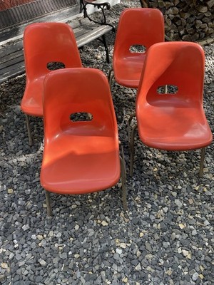4 Vintage Mid Century Modern Krueger Eames  Fiberglass Orange Chairs