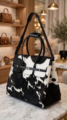 Handmade Genuine Cowhide Leather Tote Bag | Hair-On Hide Western Style Purse