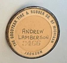 1940's GOODYEAR TIRE & RUBBER CO Employee Badge; Jackson MI WWII Military Supply