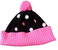 GUC Gymboree rare size 5-7 girls black pink white polka dot knit cap hat winter