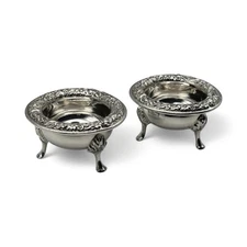 2 Vintage Victorian Style Sterling Silver Open Salt Cellars For Collectors